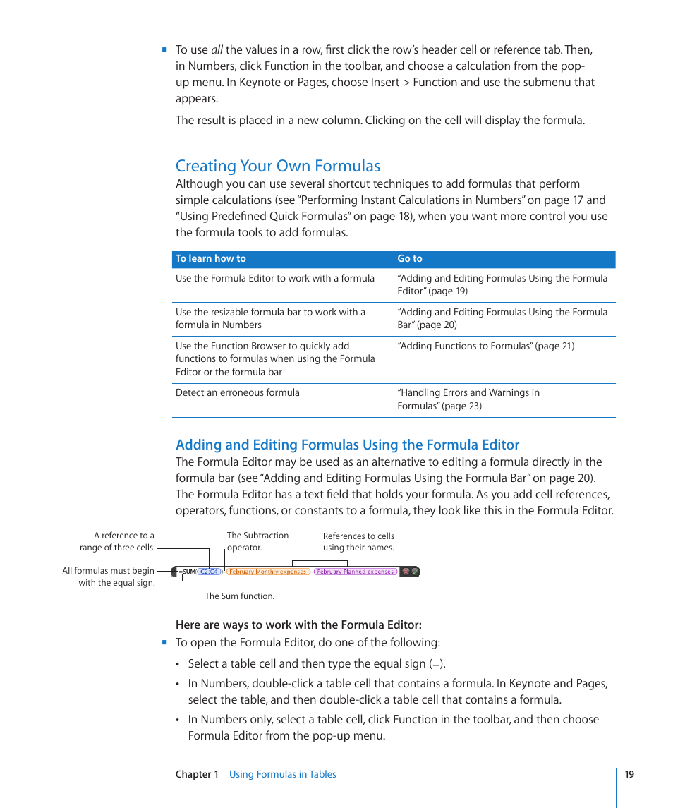 Creating your own formulas | Apple iWork '09 User Manual | Page 19 / 372