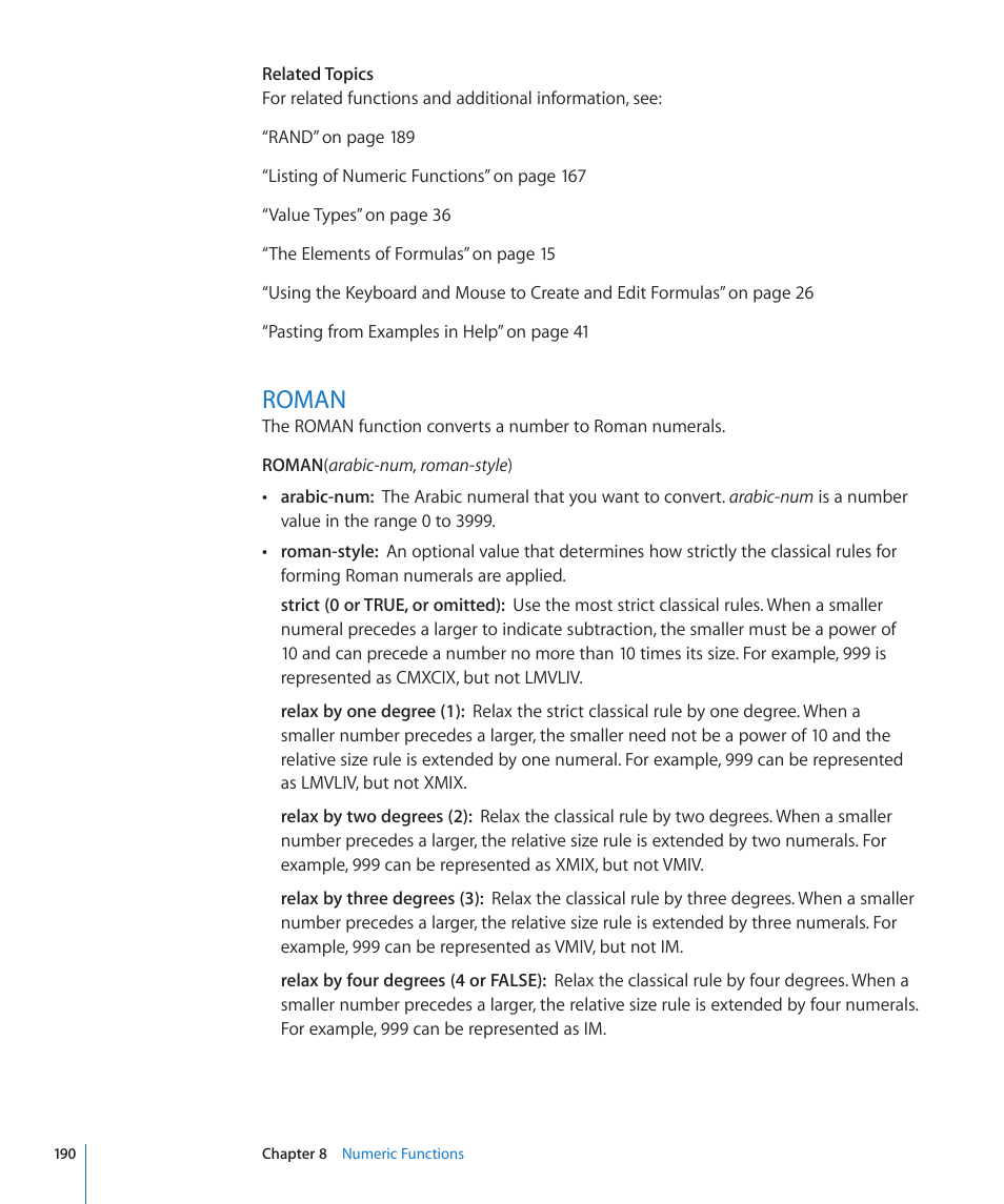 Roman, 190 roman | Apple iWork '09 User Manual | Page 190 / 372