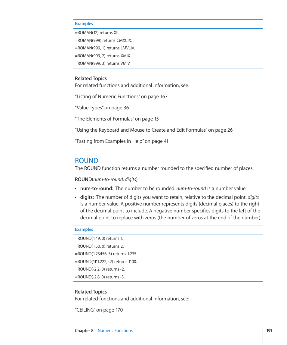 Round, 191 round | Apple iWork '09 User Manual | Page 191 / 372