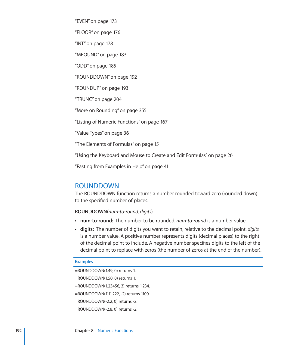 Rounddown, 192 rounddown | Apple iWork '09 User Manual | Page 192 / 372