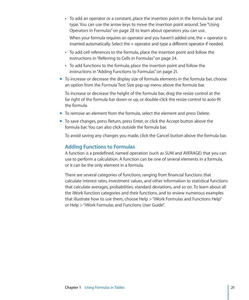 Adding functions to formulas | Apple iWork '09 User Manual | Page 21 / 372