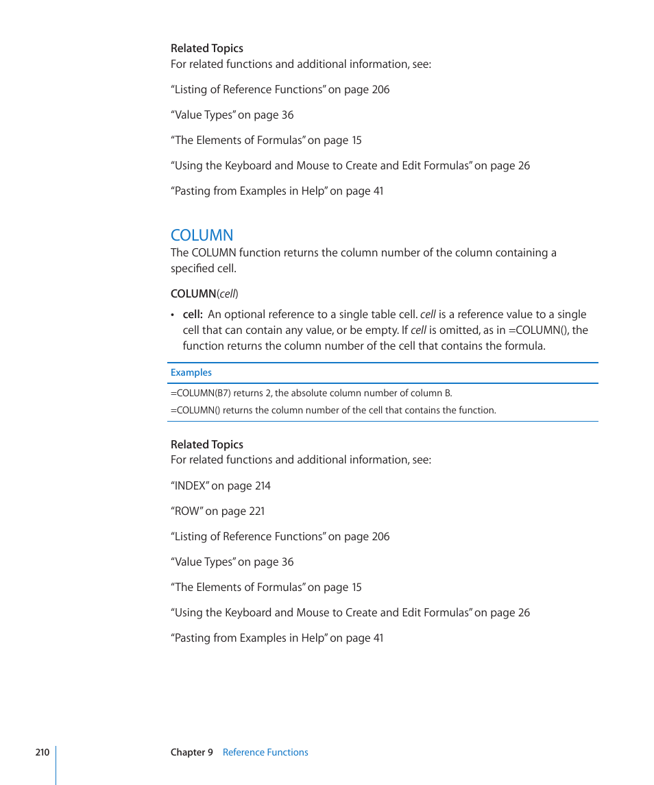 Column, 210 column | Apple iWork '09 User Manual | Page 210 / 372