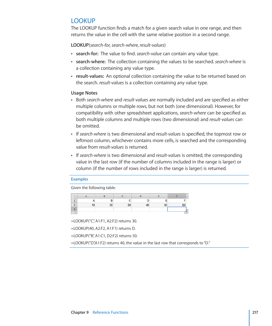 Lookup, 217 lookup | Apple iWork '09 User Manual | Page 217 / 372