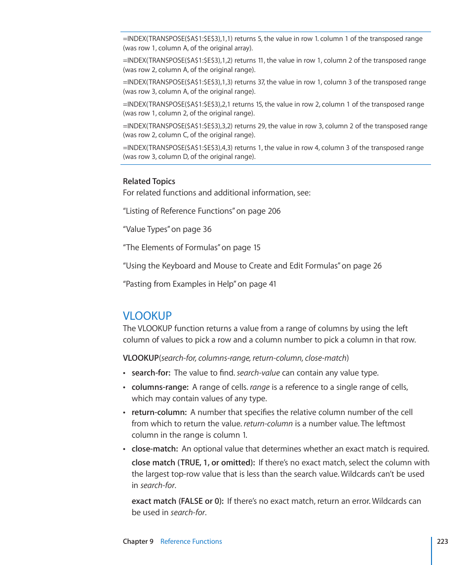 Vlookup, 223 vlookup | Apple iWork '09 User Manual | Page 223 / 372