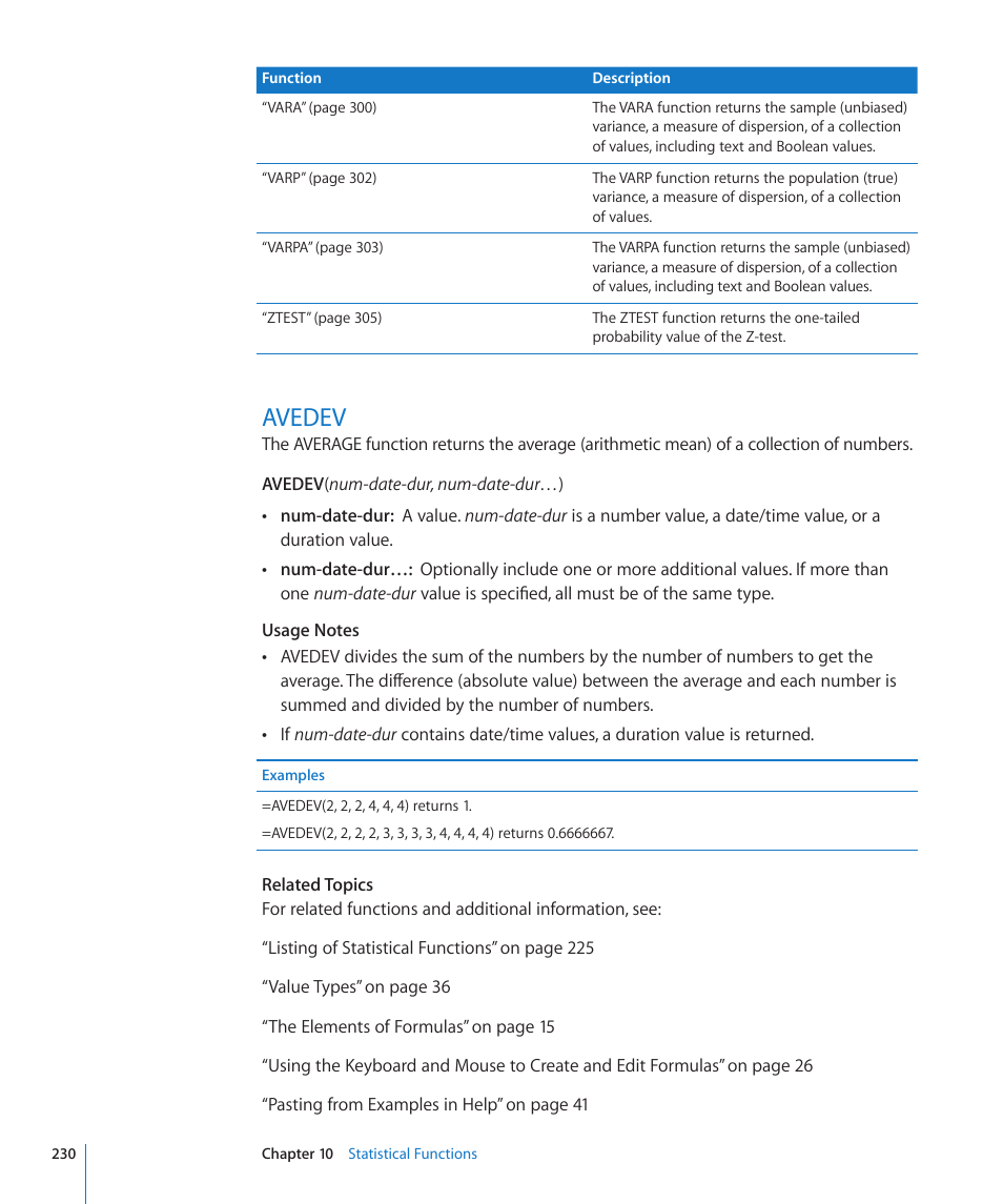 Avedev, 230 avedev | Apple iWork '09 User Manual | Page 230 / 372