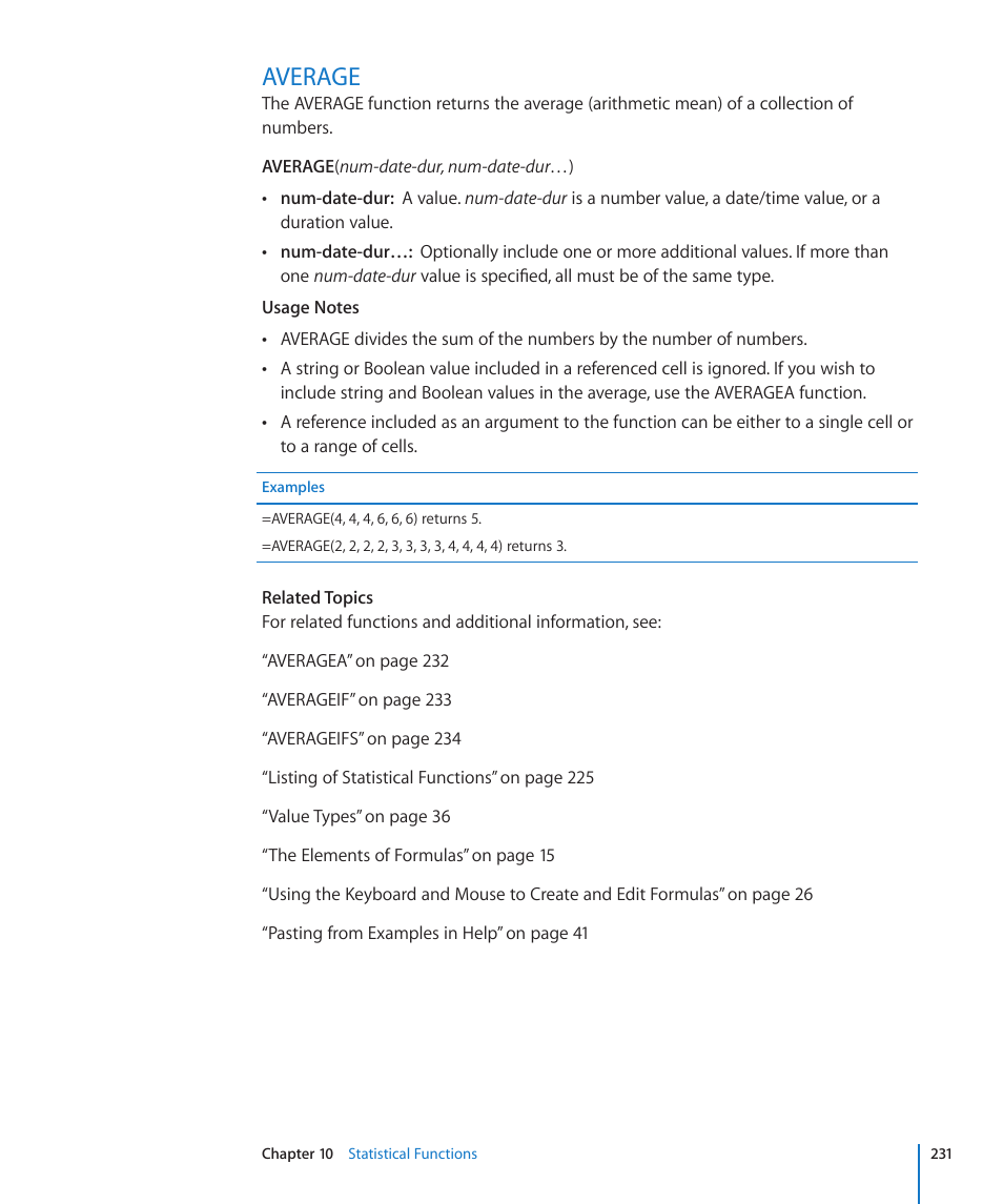 Average, 231 average | Apple iWork '09 User Manual | Page 231 / 372