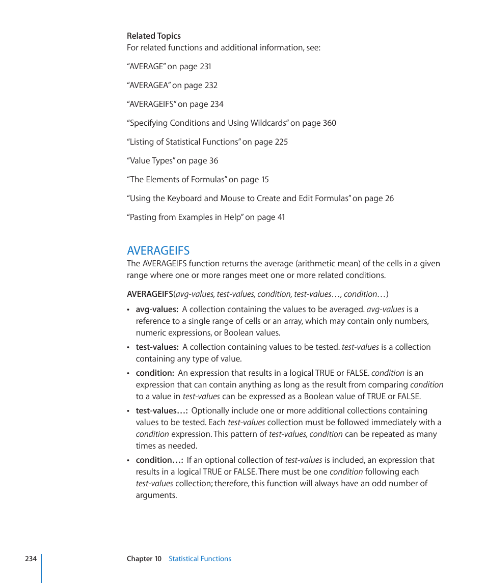 Averageifs, 234 averageifs | Apple iWork '09 User Manual | Page 234 / 372