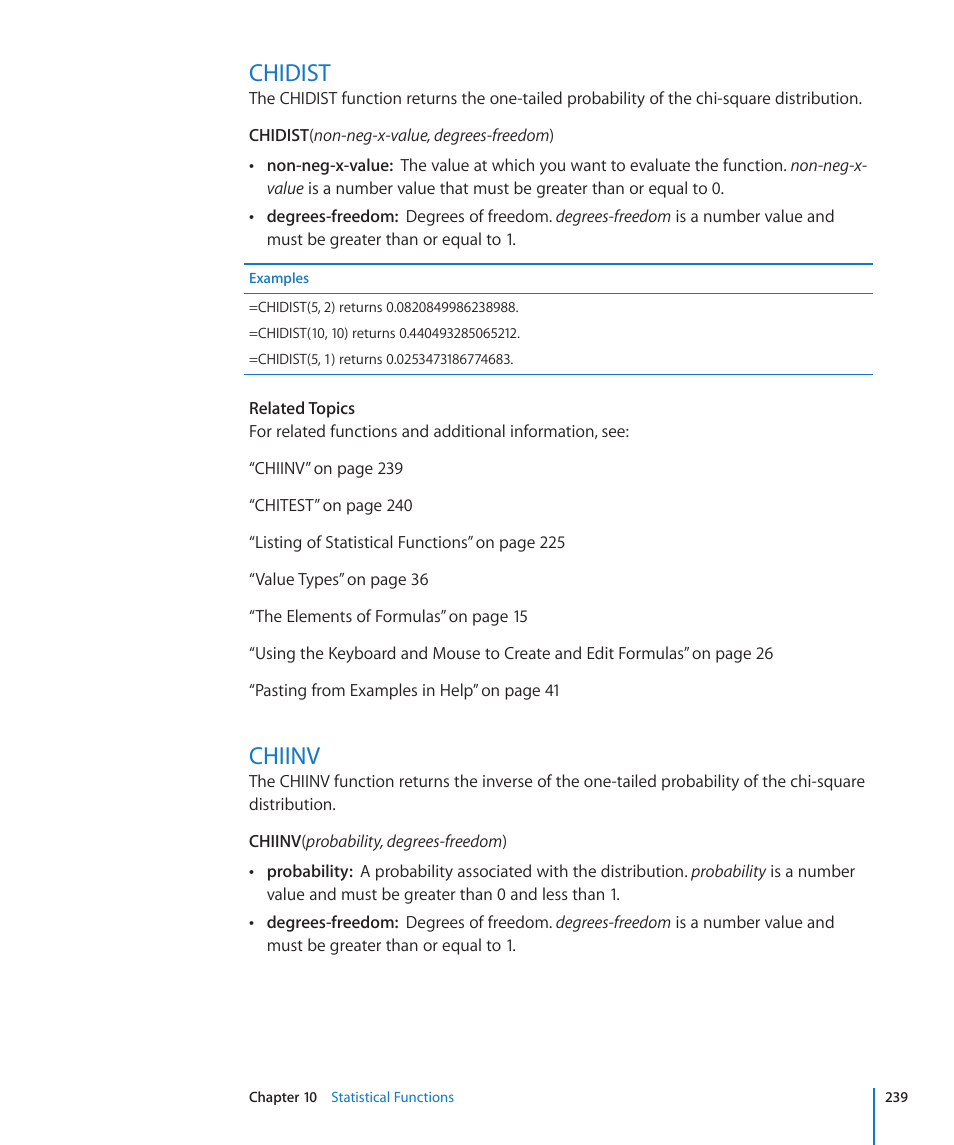 Chidist, Chiinv, 239 chidist 239 chiinv | Apple iWork '09 User Manual | Page 239 / 372