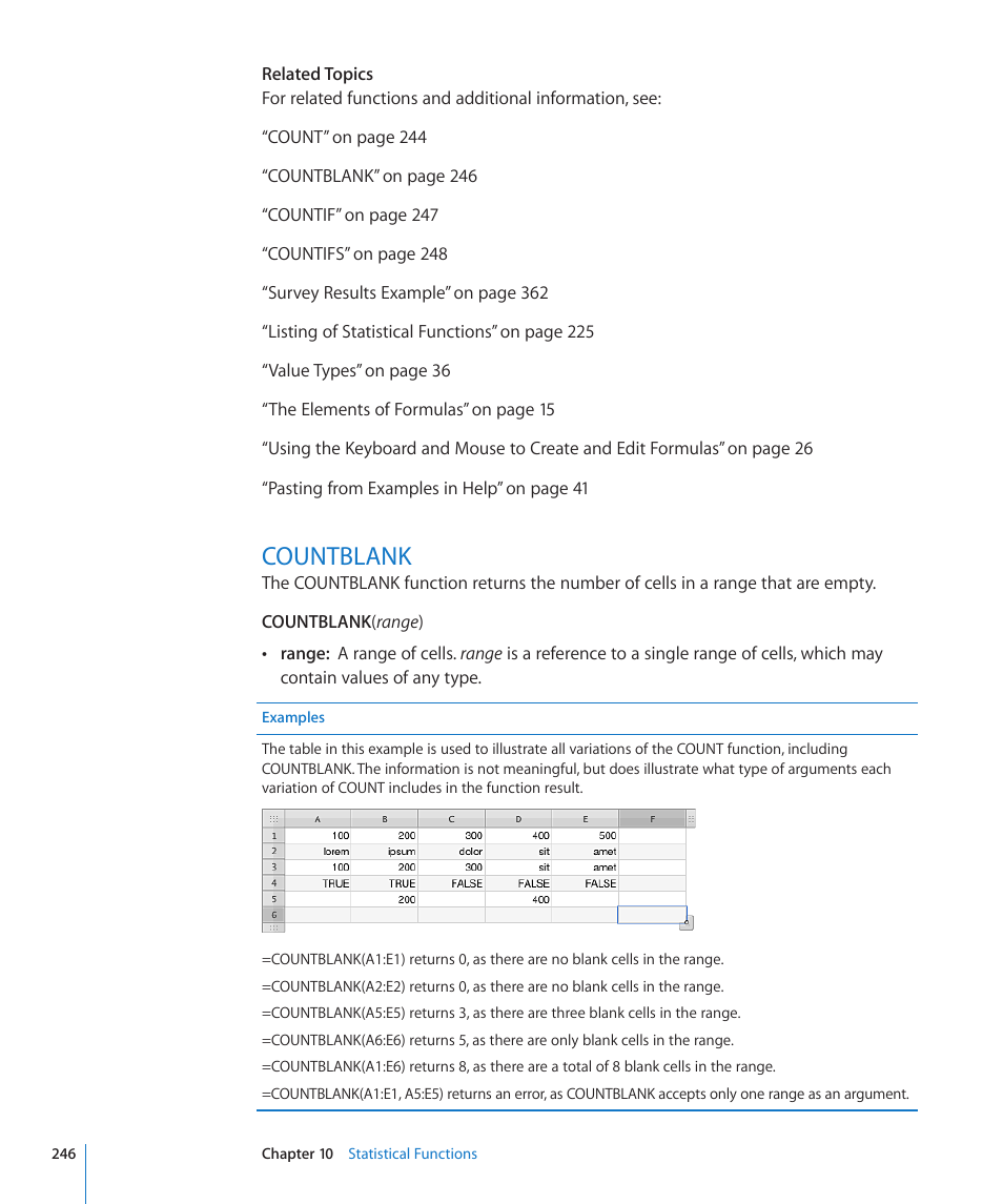 Countblank, 246 countblank | Apple iWork '09 User Manual | Page 246 / 372