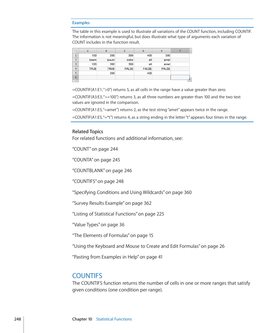 Countifs, 248 countifs | Apple iWork '09 User Manual | Page 248 / 372