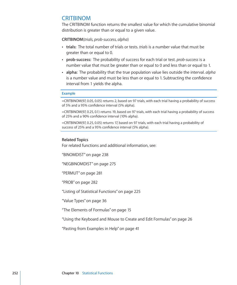 Critbinom, 252 critbinom | Apple iWork '09 User Manual | Page 252 / 372
