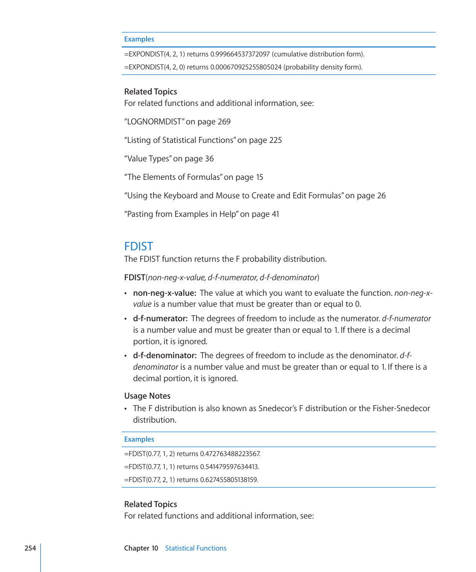 Fdist, 254 fdist | Apple iWork '09 User Manual | Page 254 / 372