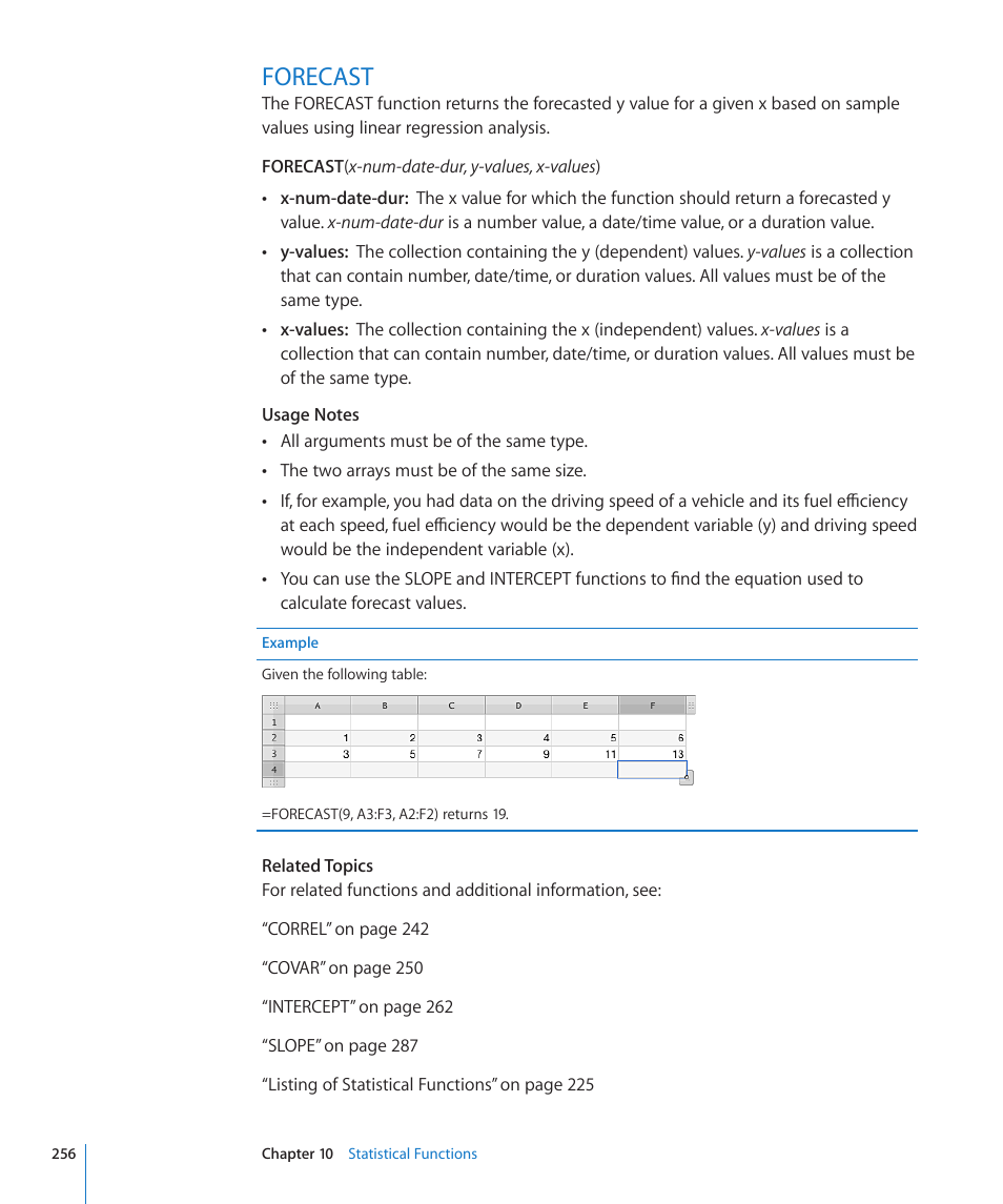 Forecast, 256 forecast | Apple iWork '09 User Manual | Page 256 / 372