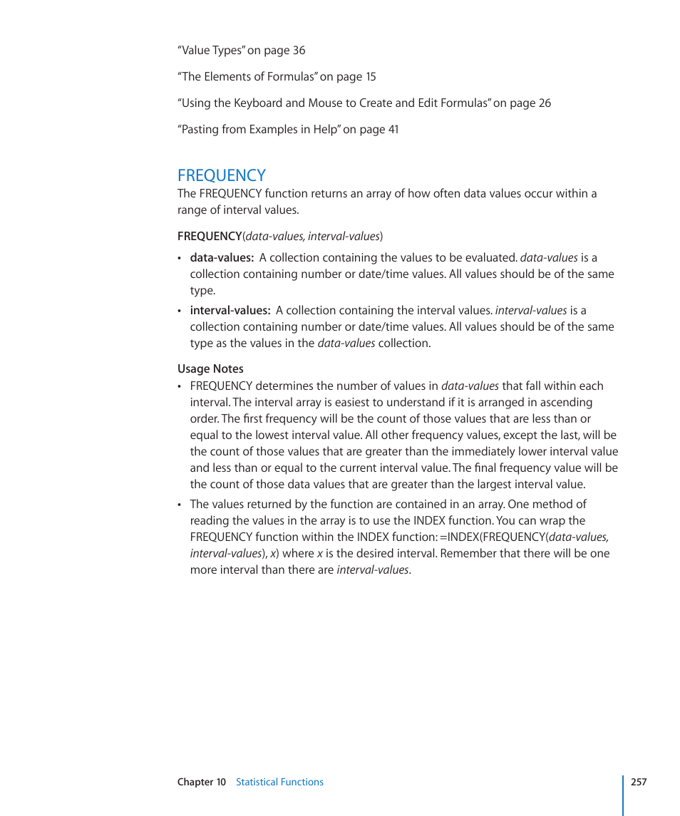Frequency, 257 frequency | Apple iWork '09 User Manual | Page 257 / 372