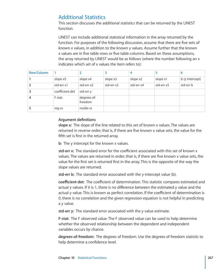 Additional statistics, 267 additional statistics | Apple iWork '09 User Manual | Page 267 / 372