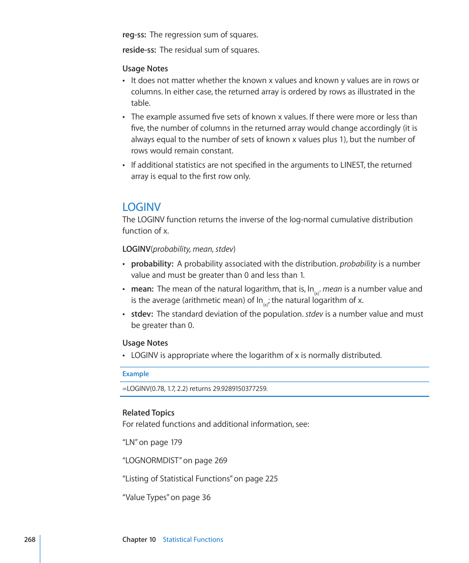 Loginv, 268 loginv | Apple iWork '09 User Manual | Page 268 / 372