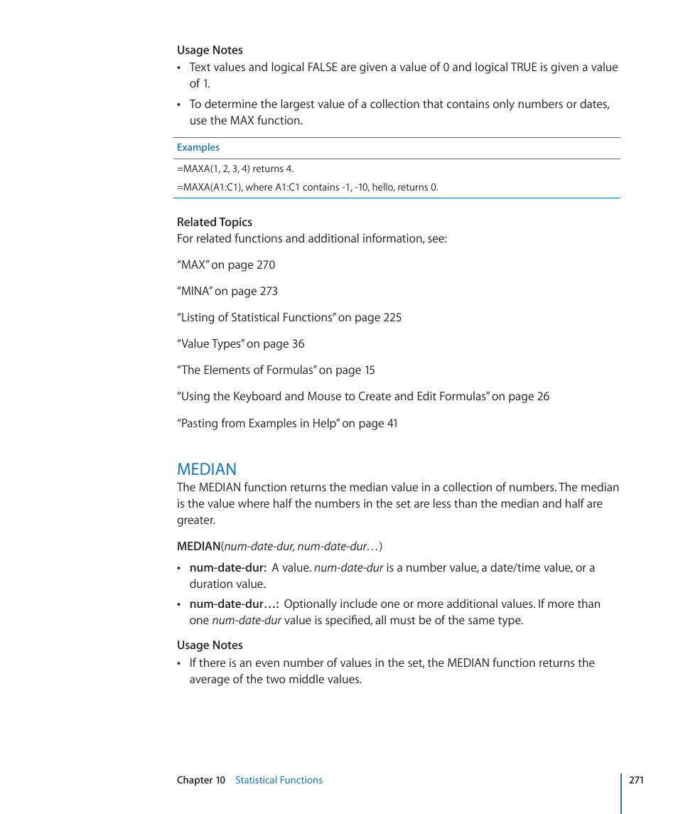 Median, 271 median | Apple iWork '09 User Manual | Page 271 / 372
