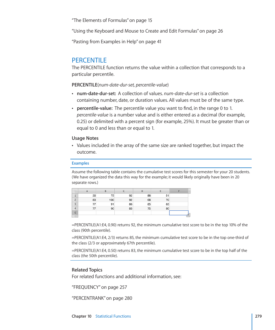 Percentile, 279 percentile | Apple iWork '09 User Manual | Page 279 / 372