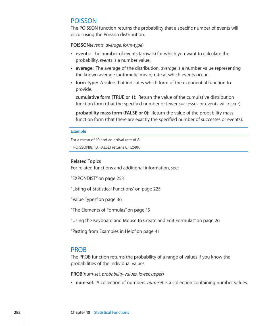 Poisson, Prob, 282 poisson 282 prob | Apple iWork '09 User Manual | Page 282 / 372