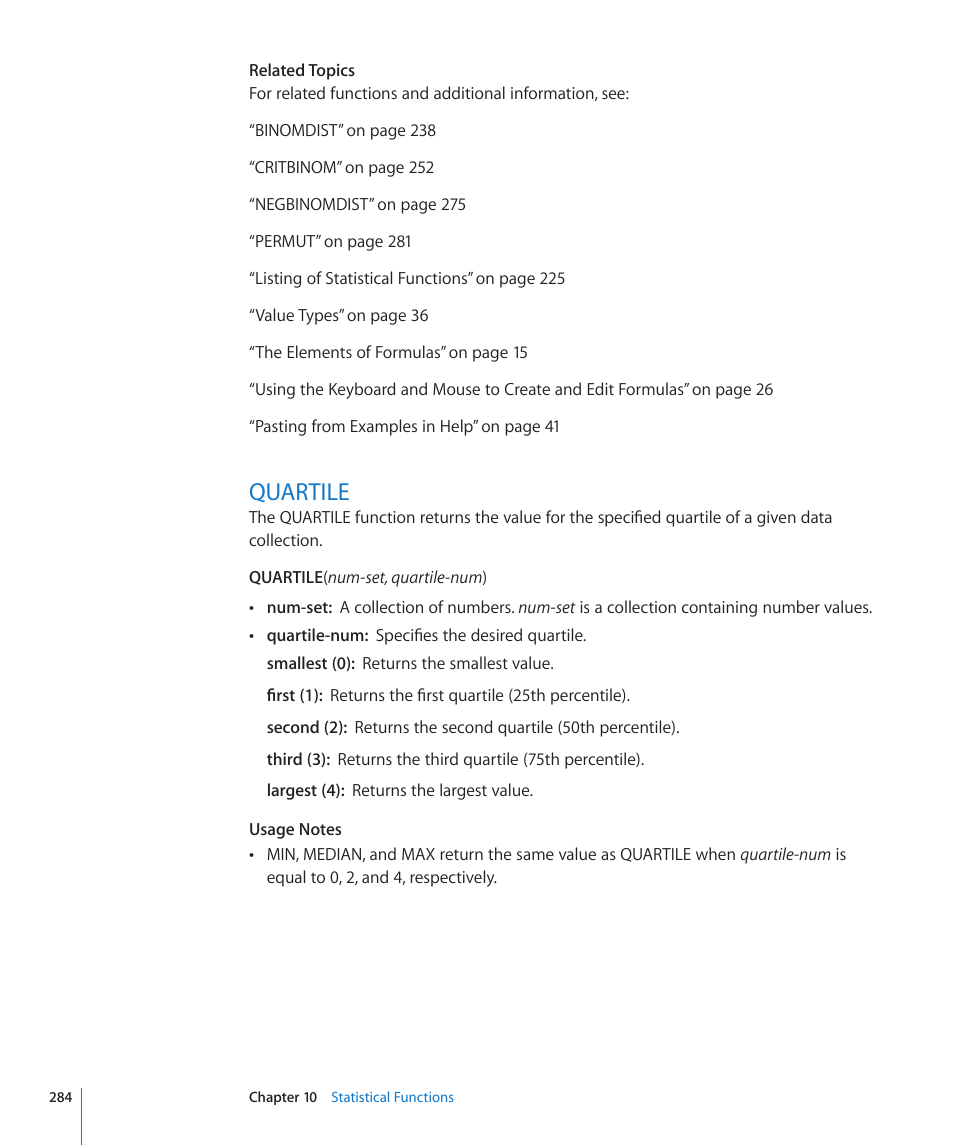 Quartile, 284 quartile | Apple iWork '09 User Manual | Page 284 / 372