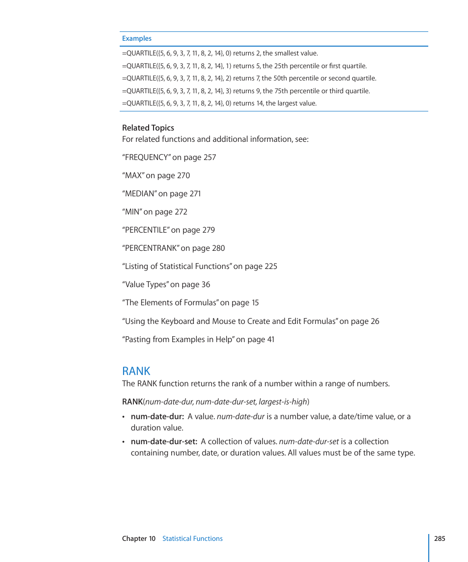 Rank, 285 rank | Apple iWork '09 User Manual | Page 285 / 372