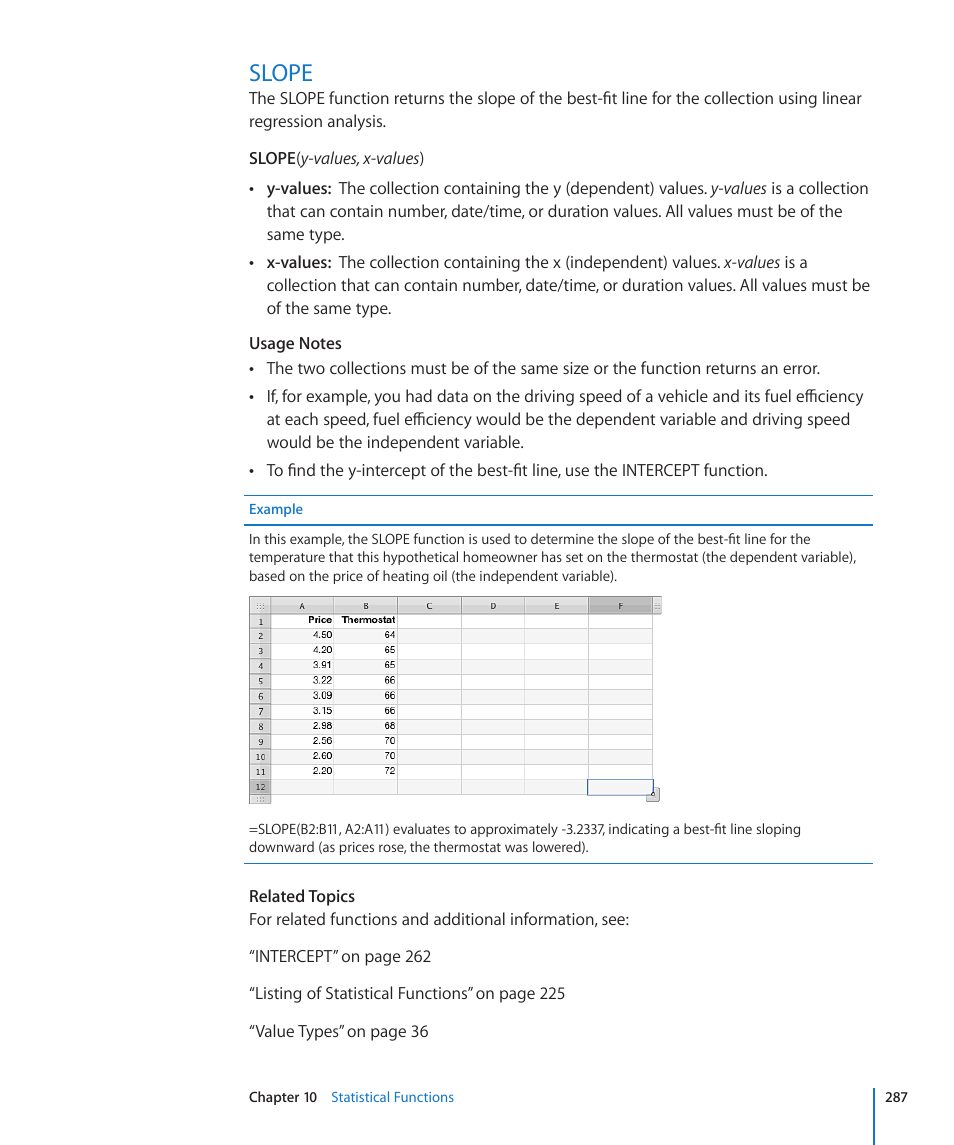 Slope, 287 slope | Apple iWork '09 User Manual | Page 287 / 372