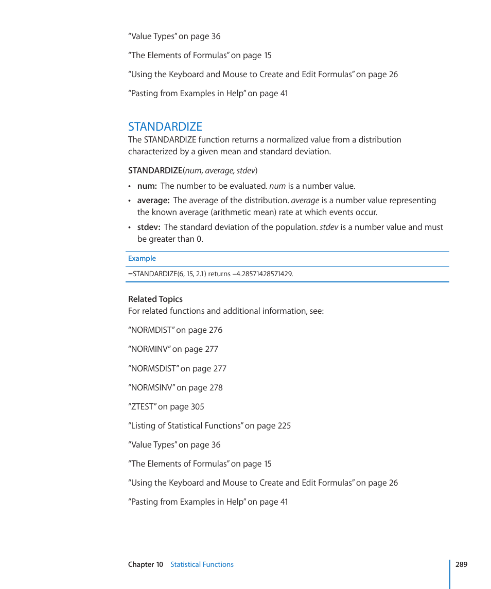Standardize, 289 standardize | Apple iWork '09 User Manual | Page 289 / 372