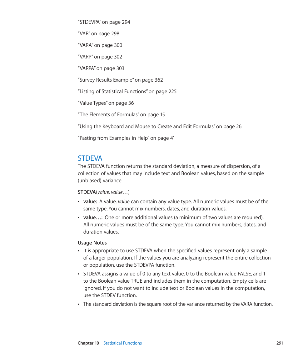 Stdeva, 291 stdeva | Apple iWork '09 User Manual | Page 291 / 372