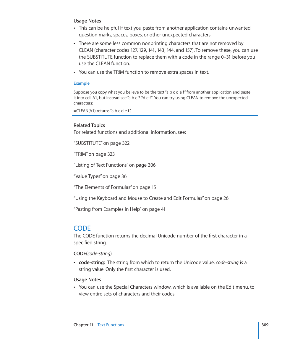 Code, 309 code | Apple iWork '09 User Manual | Page 309 / 372