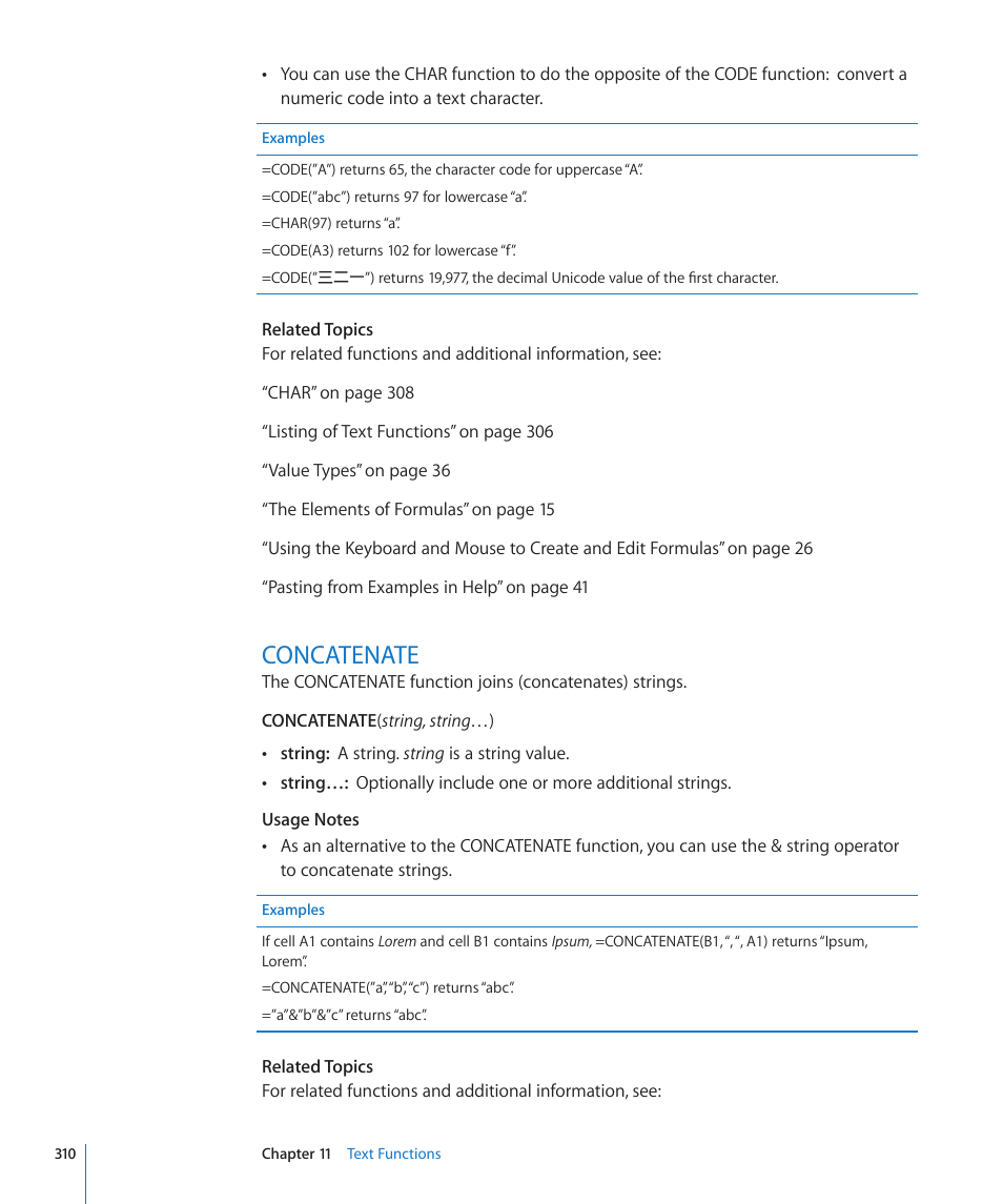 Concatenate, 310 concatenate | Apple iWork '09 User Manual | Page 310 / 372