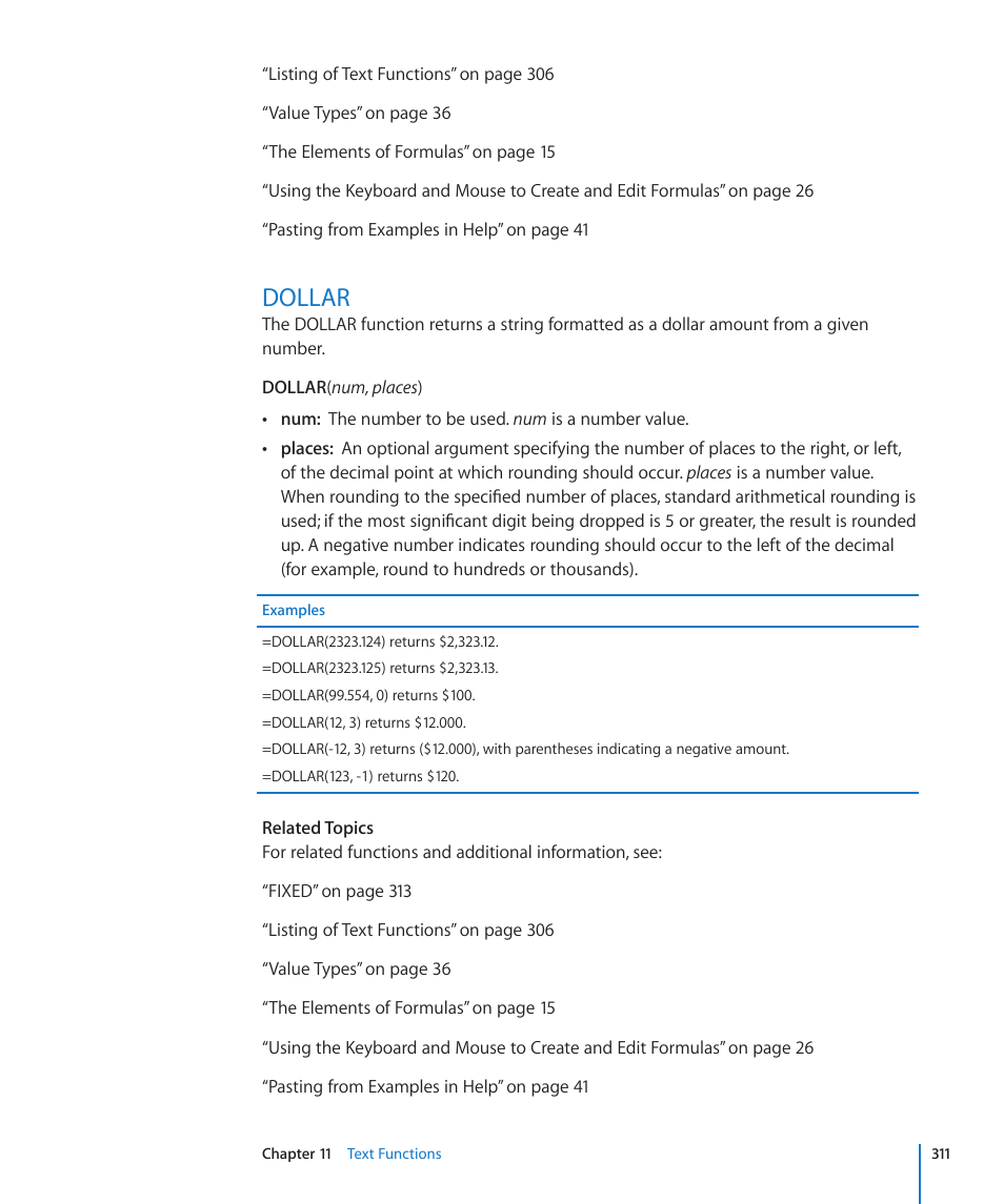 Dollar, 311 dollar | Apple iWork '09 User Manual | Page 311 / 372