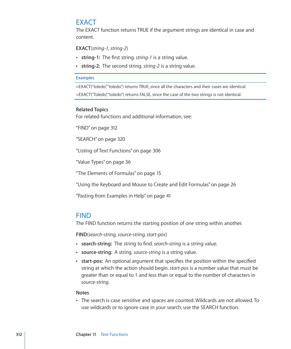 Exact, Find, 312 exact 312 find | Apple iWork '09 User Manual | Page 312 / 372
