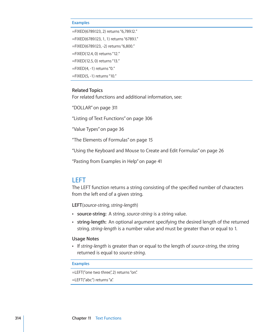 Left, 314 left | Apple iWork '09 User Manual | Page 314 / 372