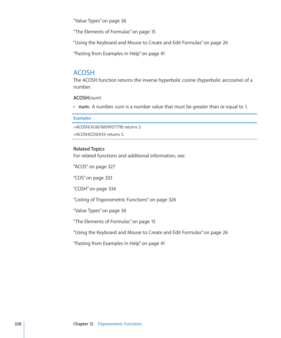Acosh, 328 acosh | Apple iWork '09 User Manual | Page 328 / 372