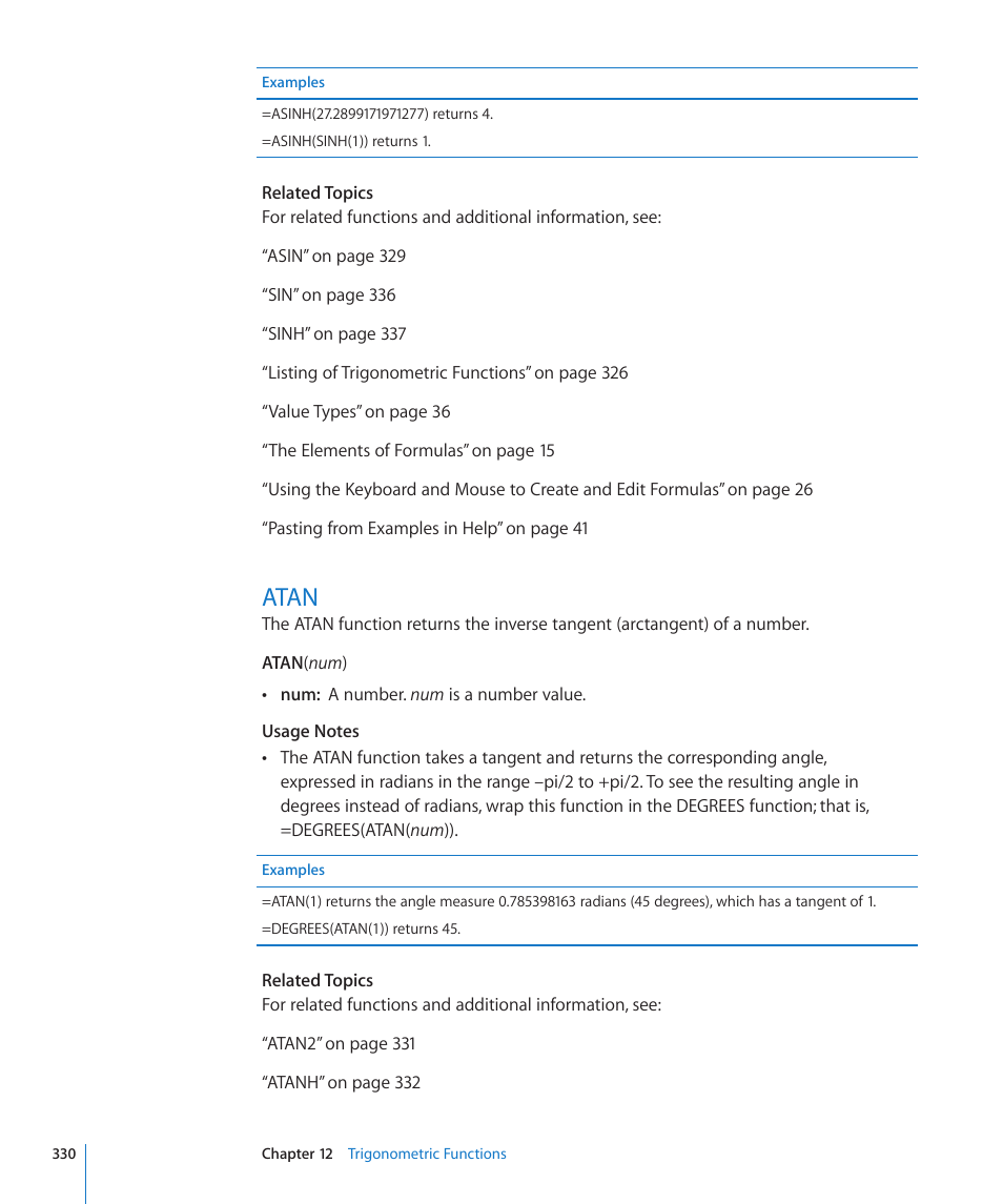 Atan, 330 atan | Apple iWork '09 User Manual | Page 330 / 372