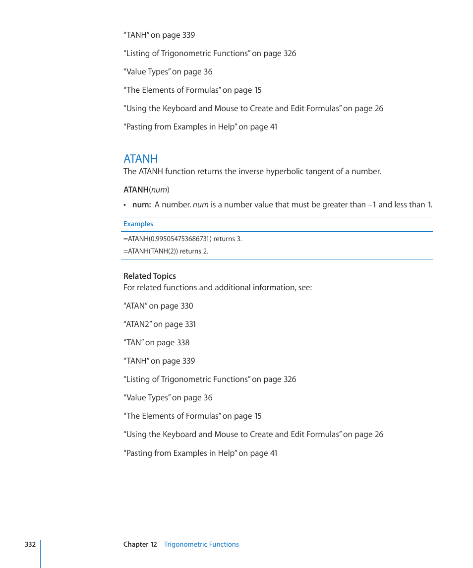 Atanh, 332 atanh | Apple iWork '09 User Manual | Page 332 / 372