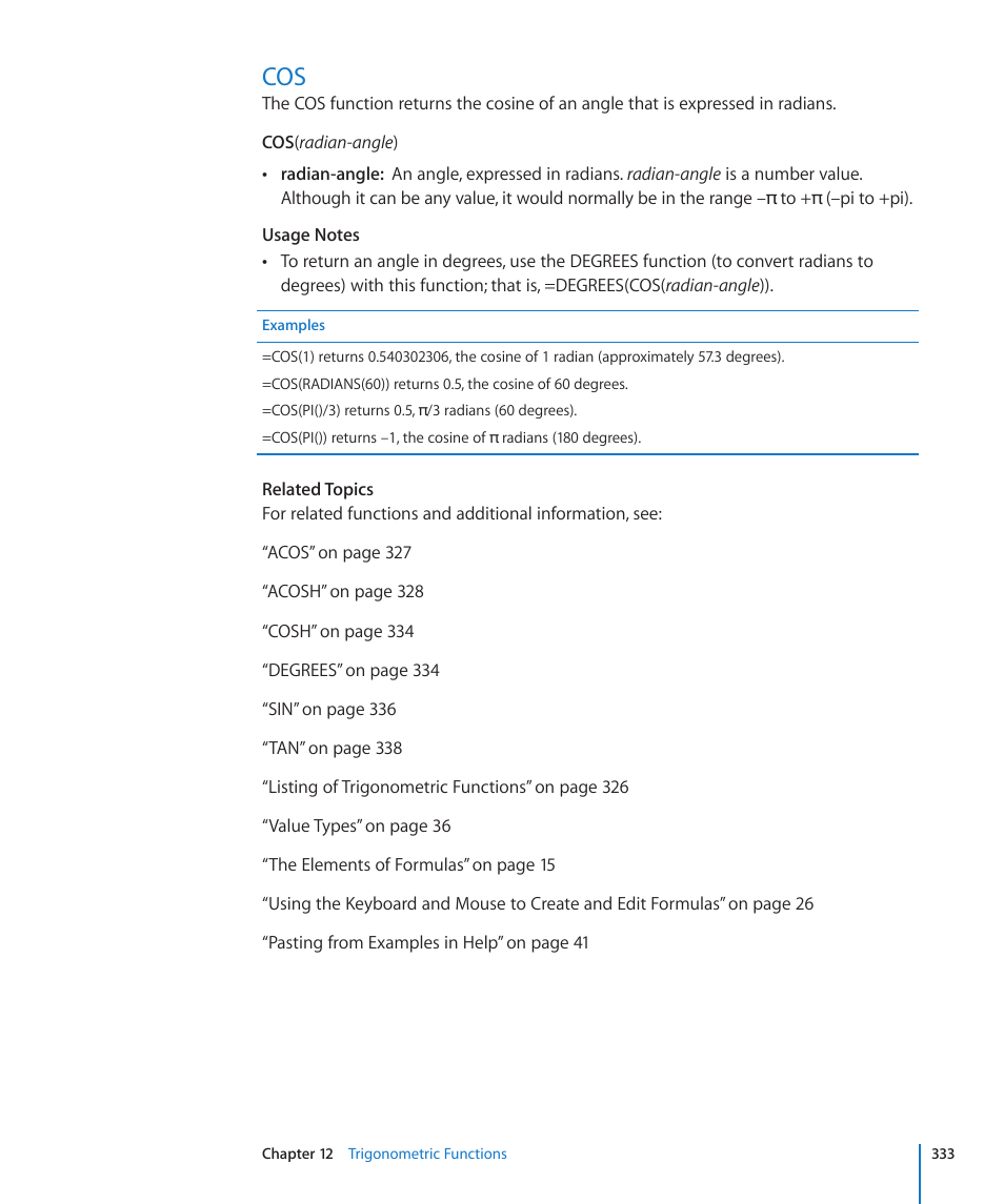 333 cos | Apple iWork '09 User Manual | Page 333 / 372