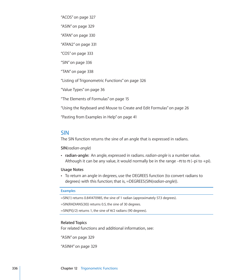 336 sin | Apple iWork '09 User Manual | Page 336 / 372