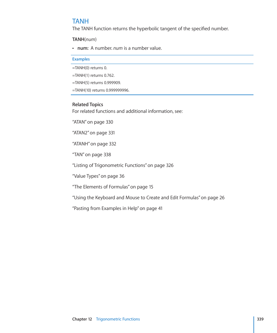 Tanh, 339 tanh | Apple iWork '09 User Manual | Page 339 / 372