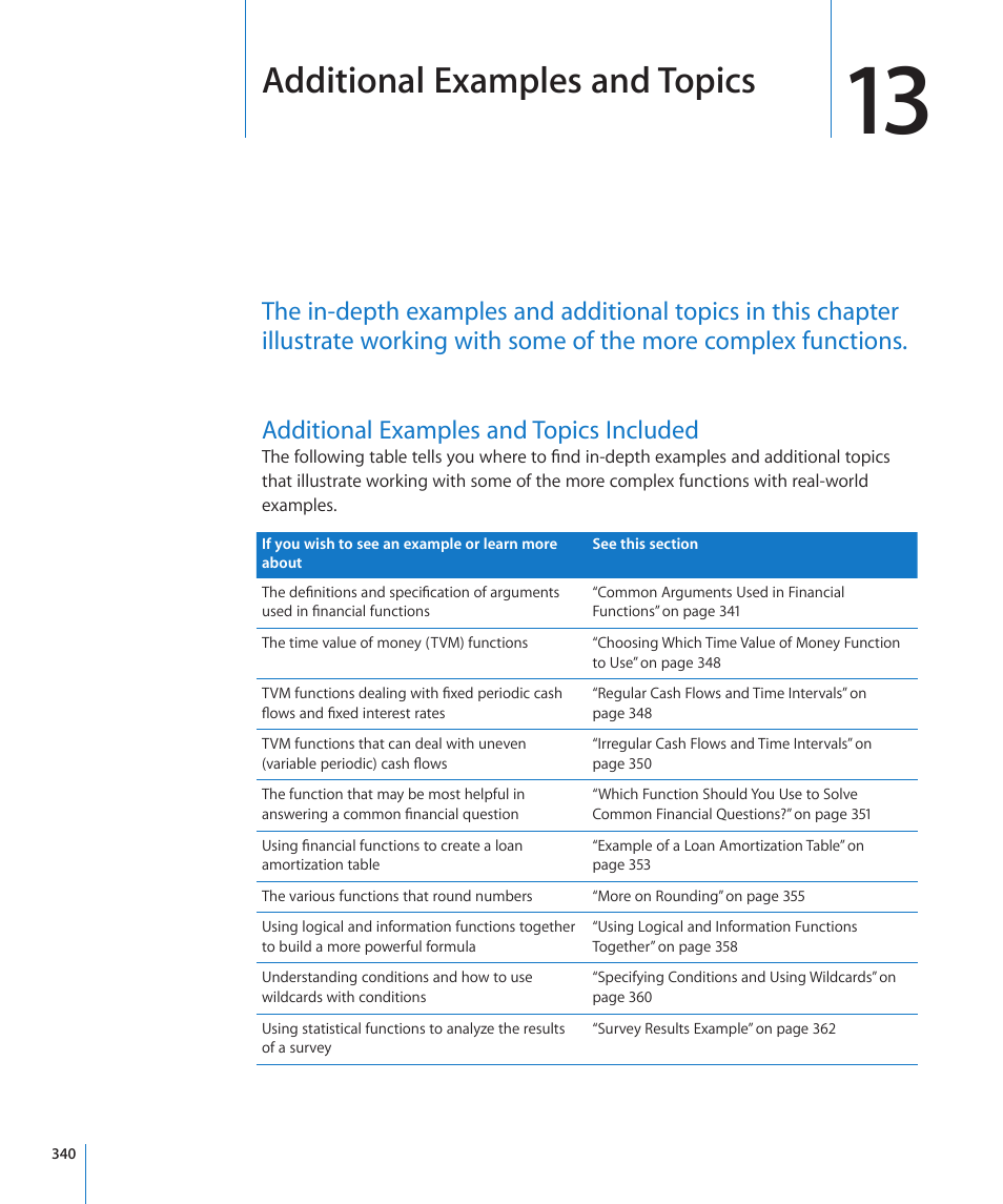 Chapter 13: additional examples and topics, Additional examples and topics included, Chapter 13: additional examples and topics | 340 additional examples and topics included, Additional examples and topics | Apple iWork '09 User Manual | Page 340 / 372