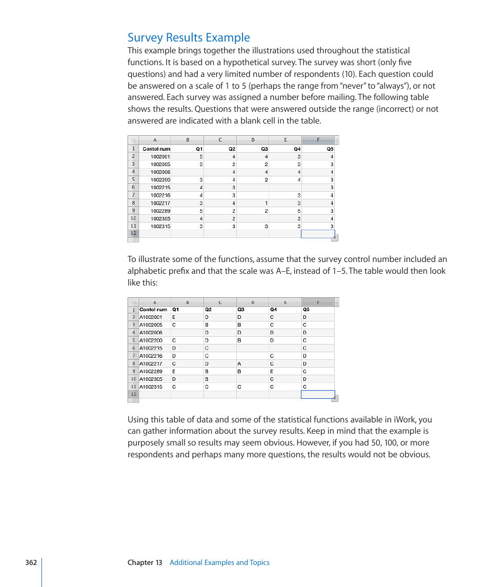 Survey results example, 362 survey results example | Apple iWork '09 User Manual | Page 362 / 372
