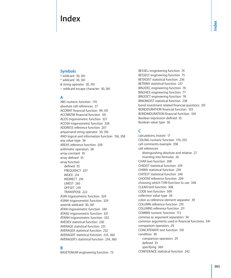 Index | Apple iWork '09 User Manual | Page 365 / 372