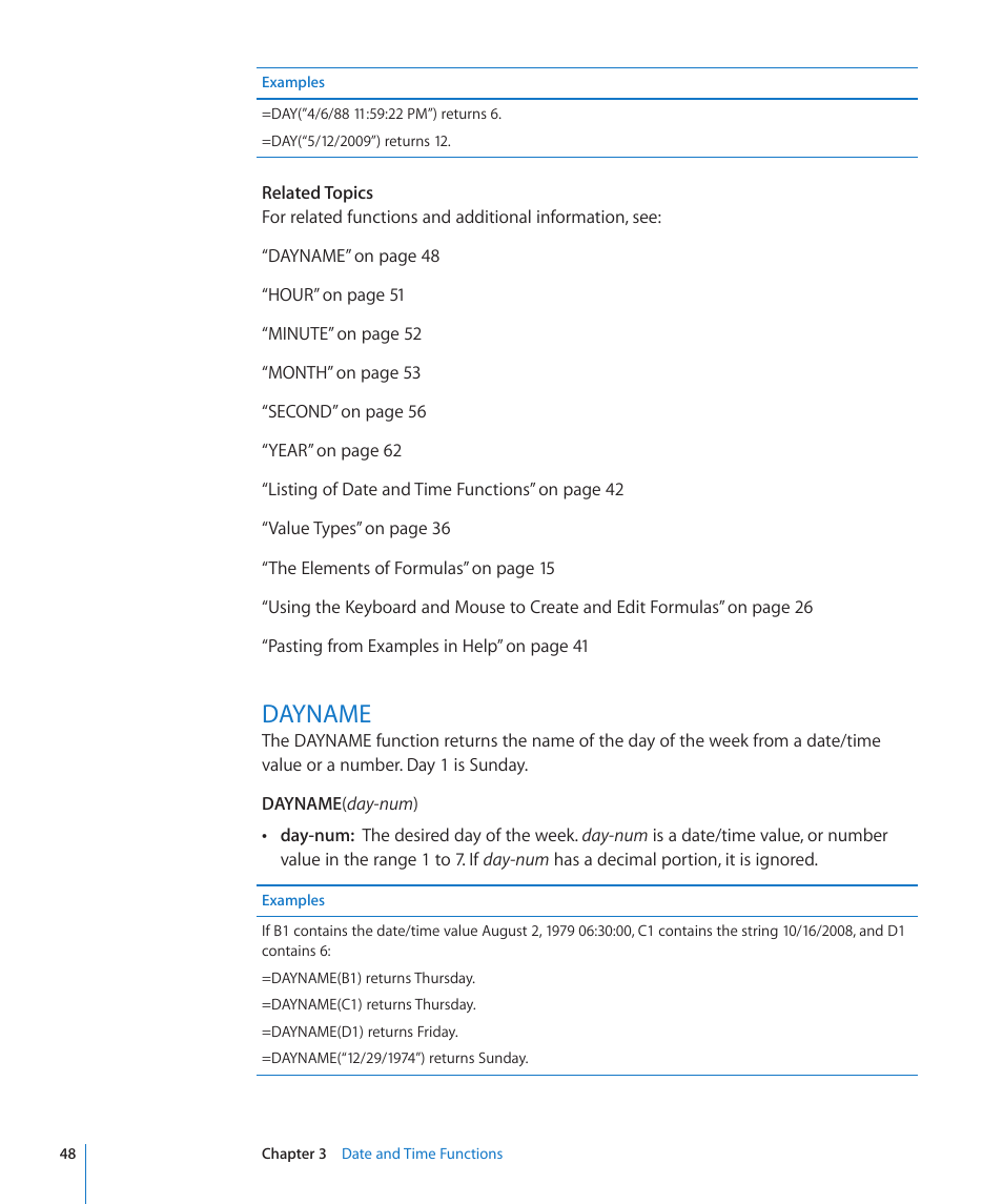 Dayname, 48 dayname | Apple iWork '09 User Manual | Page 48 / 372