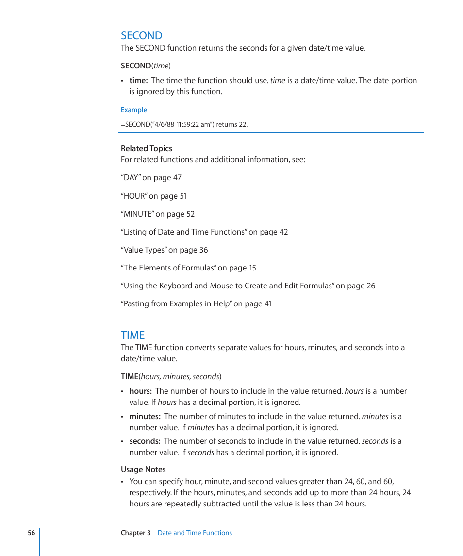 Second, Time, 56 second 56 time | Apple iWork '09 User Manual | Page 56 / 372