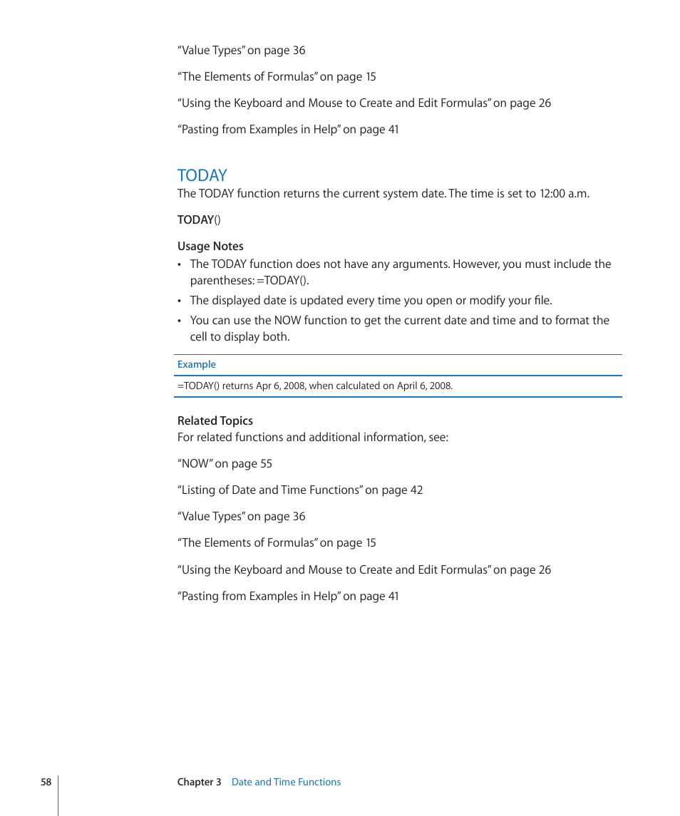 Today, 58 today | Apple iWork '09 User Manual | Page 58 / 372