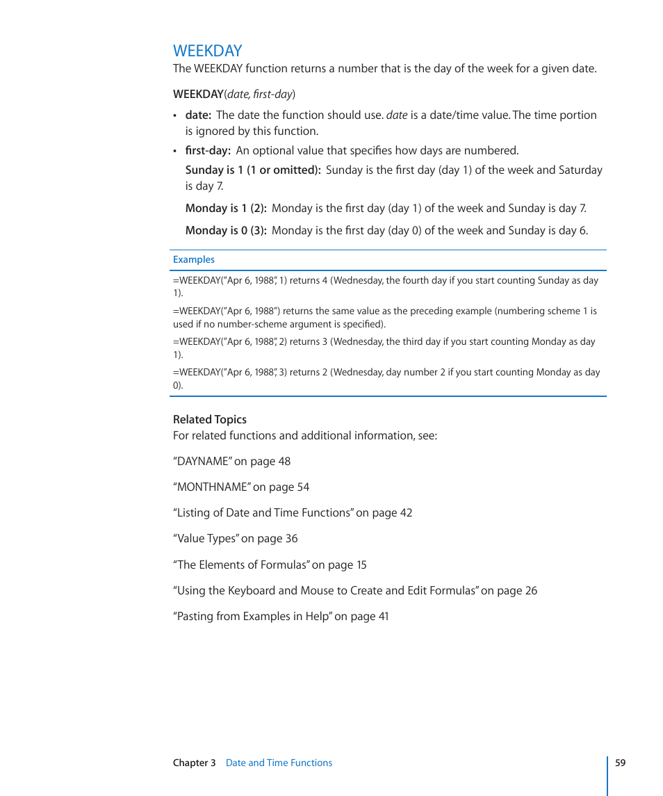 Weekday, 59 weekday | Apple iWork '09 User Manual | Page 59 / 372