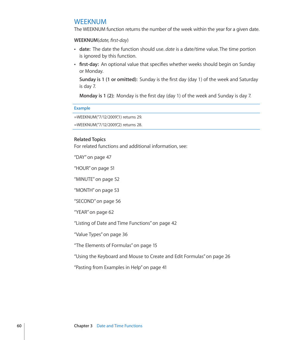 Weeknum, 60 weeknum | Apple iWork '09 User Manual | Page 60 / 372