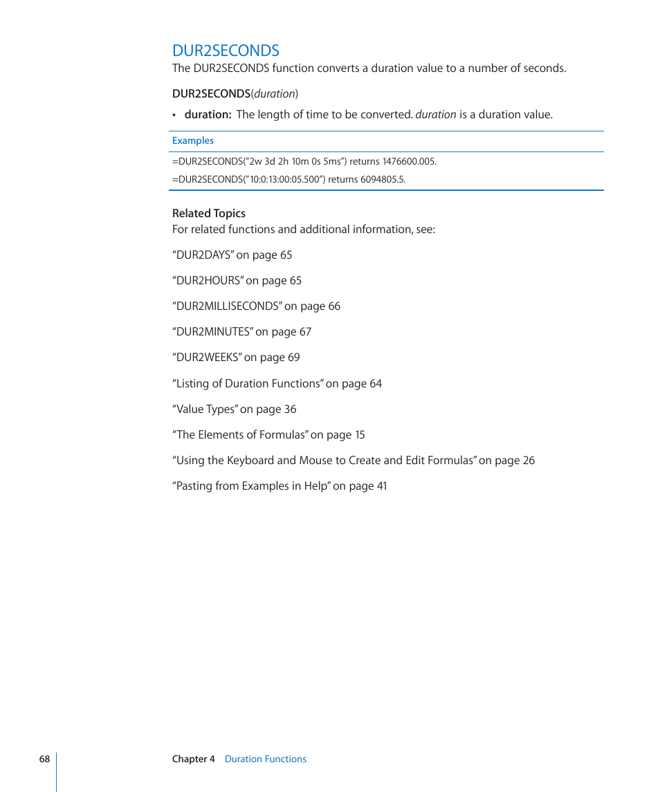 Dur2seconds, 68 dur2seconds | Apple iWork '09 User Manual | Page 68 / 372