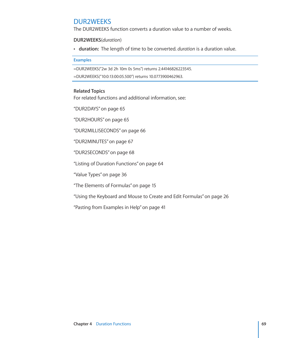 Dur2weeks, 69 dur2weeks | Apple iWork '09 User Manual | Page 69 / 372
