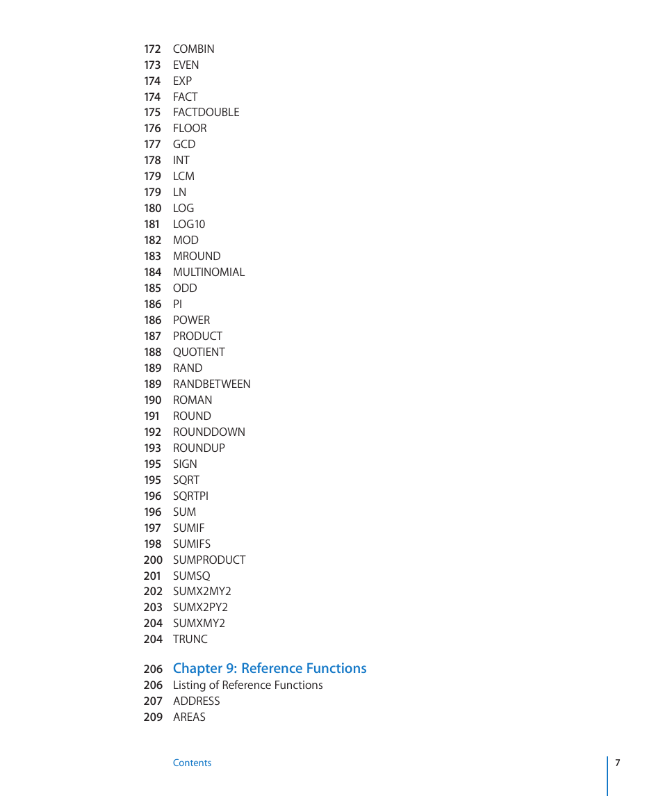Chapter 9: reference functions | Apple iWork '09 User Manual | Page 7 / 372